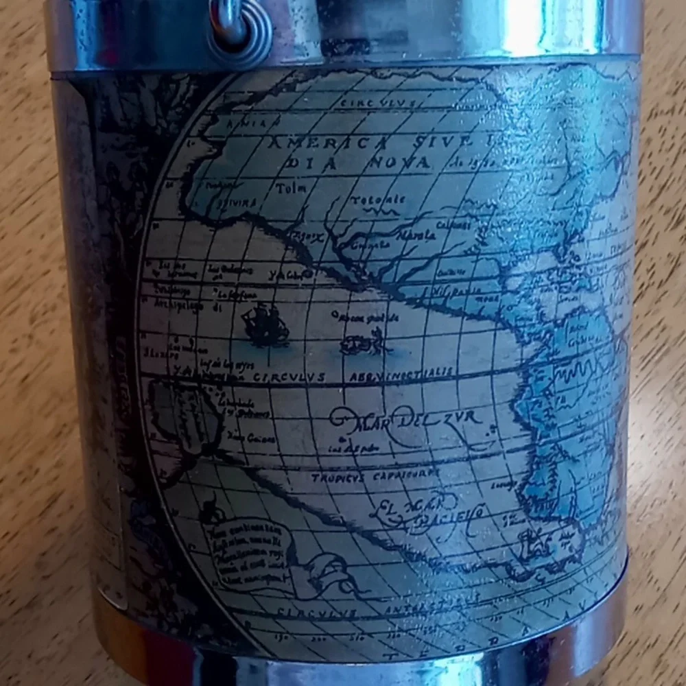 Vintage Old World Map Ice Bucket Mid Century Barware